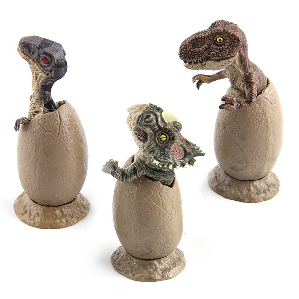 3pcs Kombinasi Telur Dinosaurus Jurassic Dinosaur Setengah Menetas Model Ornamen Buatan Tangan dengan Dasar