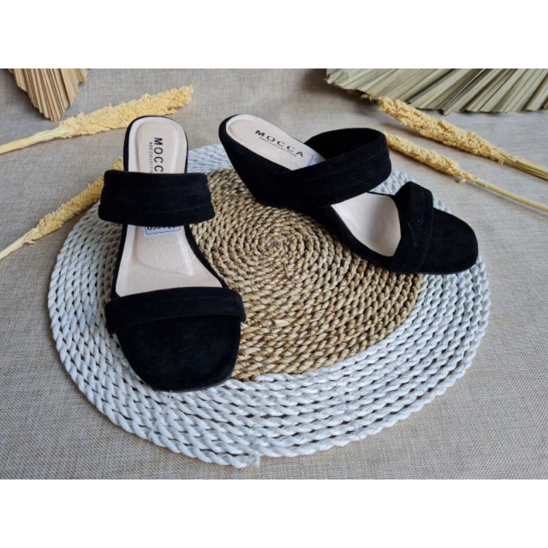 ABBUSHOES Ss 43 sandal hak wanita terbaru bahan suede