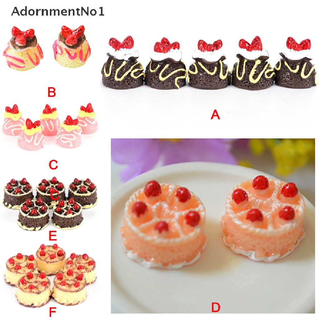 (AdornmentNo1) 5pcs / Set Miniatur Kue Krim Imitasi Bahan Resin Untuk Dekorasi / Hadiah / Craft DIY