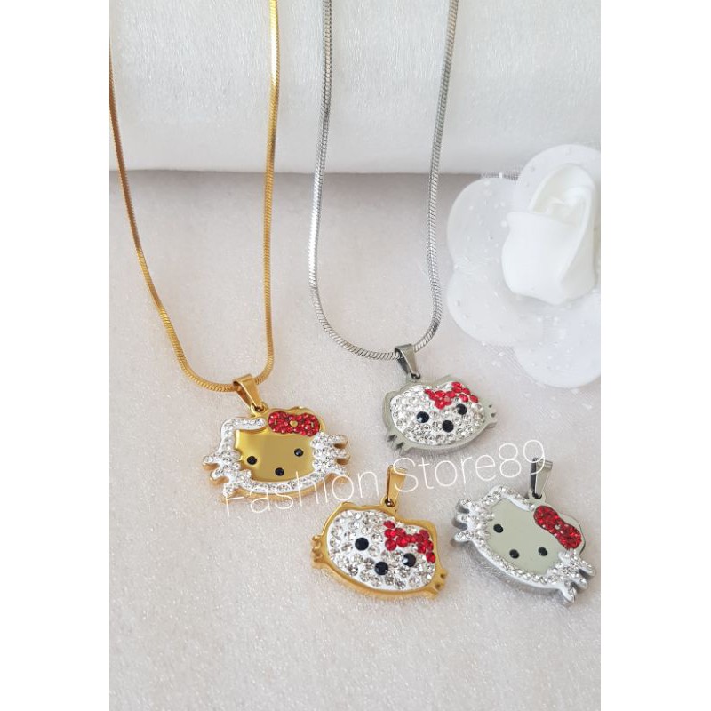 impor Ready Kalung Kitty Dewasa dan Anak titanium golg white Antikarat Anti Air Selamanya