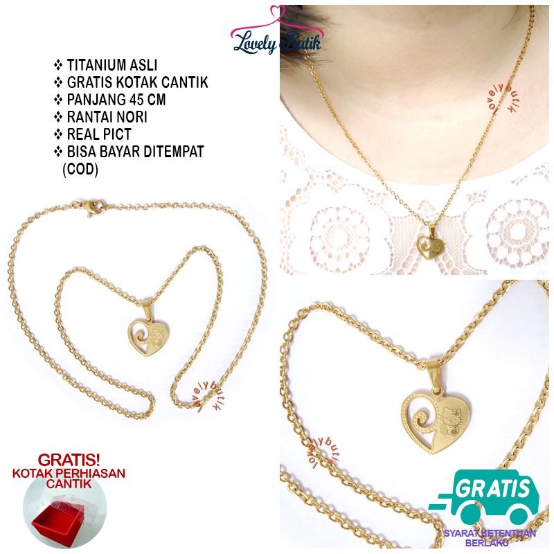 Lovelybutik Kalung Titanium Anti Karat My Cutie Kalung Titanium Wanita BONUS KOTAK PERHIASAN