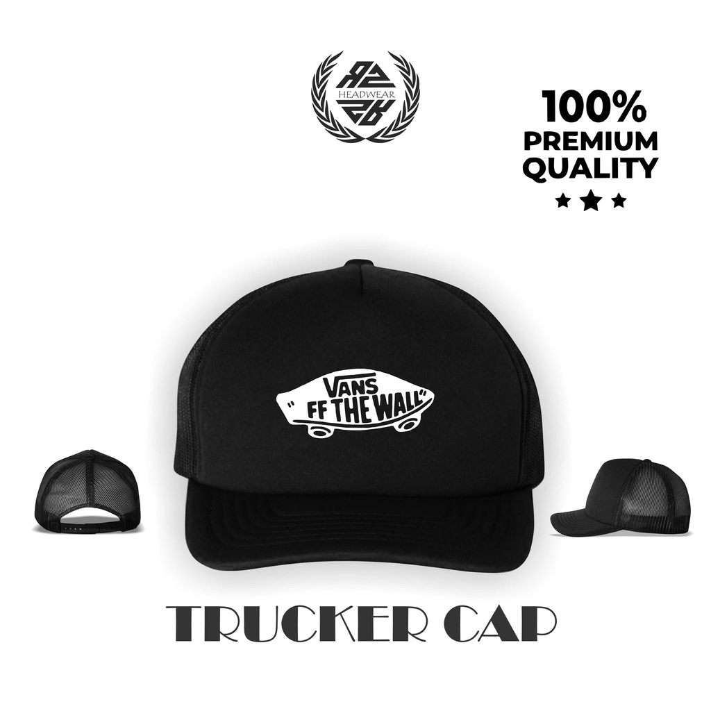 Topi Pria Jaring Trucker Hitam Original Custom Topi Trucker Motif Sablon Vans