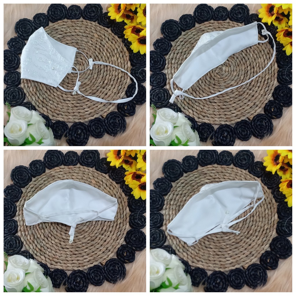 masker cantik 3PLY/Lapis, mix bunga3D &amp; Mutiara Utk akad nikah ijab pesta wedding pernikahan