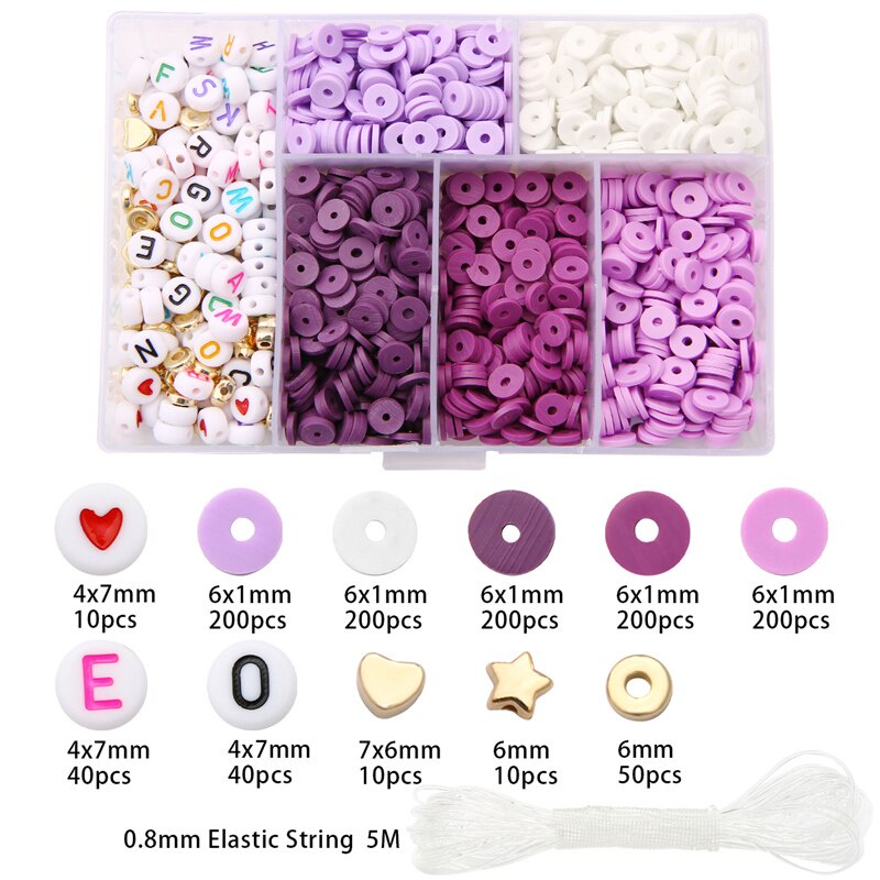 1160Pcs/Set Mix Color 6mm Clay Slice Beads Plastic Acrylic Letter Beads With Elascti Cord For Bracelets Mking Kids Jewelry DIY