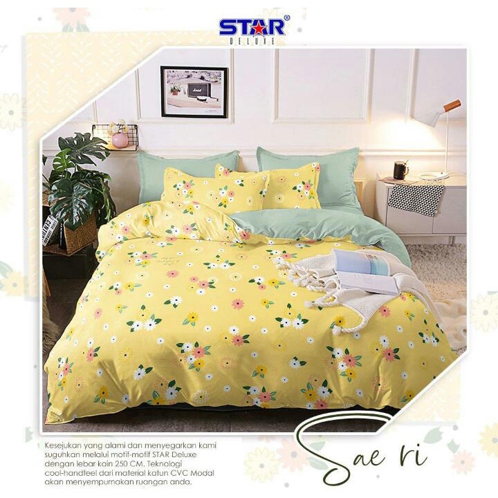 Sprei Katun Lokal Premium Saeri By Star Bunga Dasar Kuning Sprei Homemade Kualitas No 1
