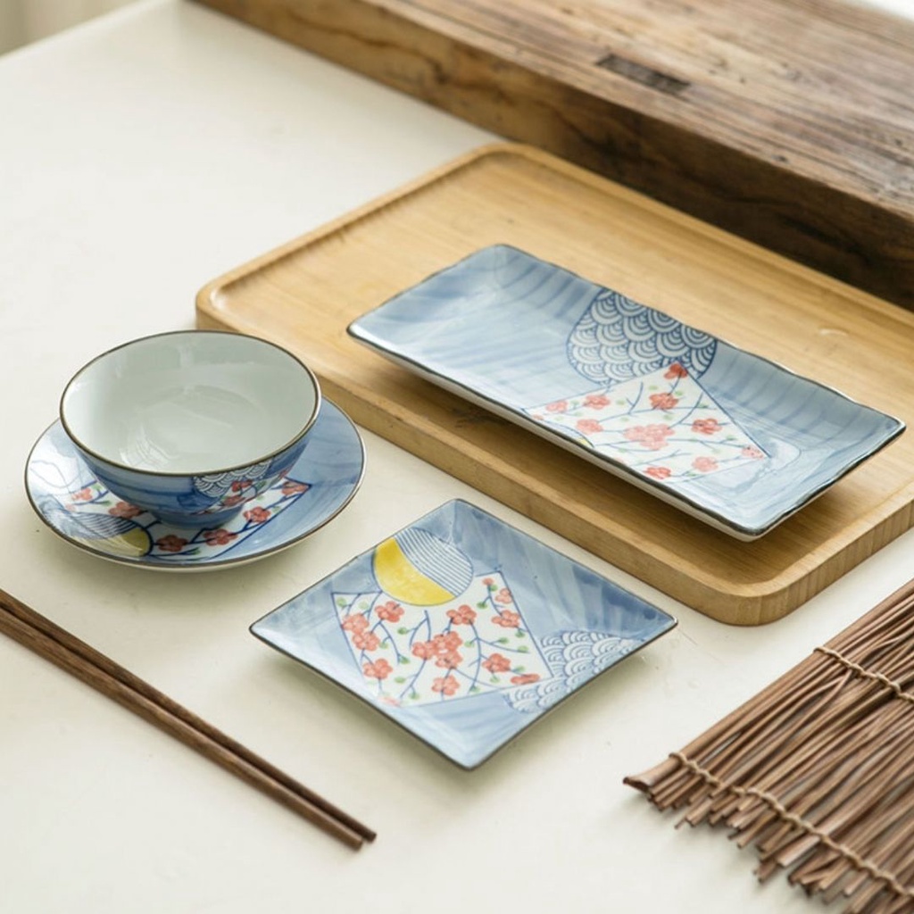 Piring Mangkok Keramik Jepang Motif Bunga Cantik