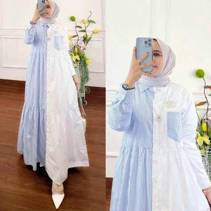 Dress Garis Garis / Belvina Dress / Dress Salur / Dress Katun / Dress Terbaru / Dress Terlaris / Dress kekinian /Dress Muslim / Dress Muslim Terbaru / Dress Muslim Busui / Dress Casual