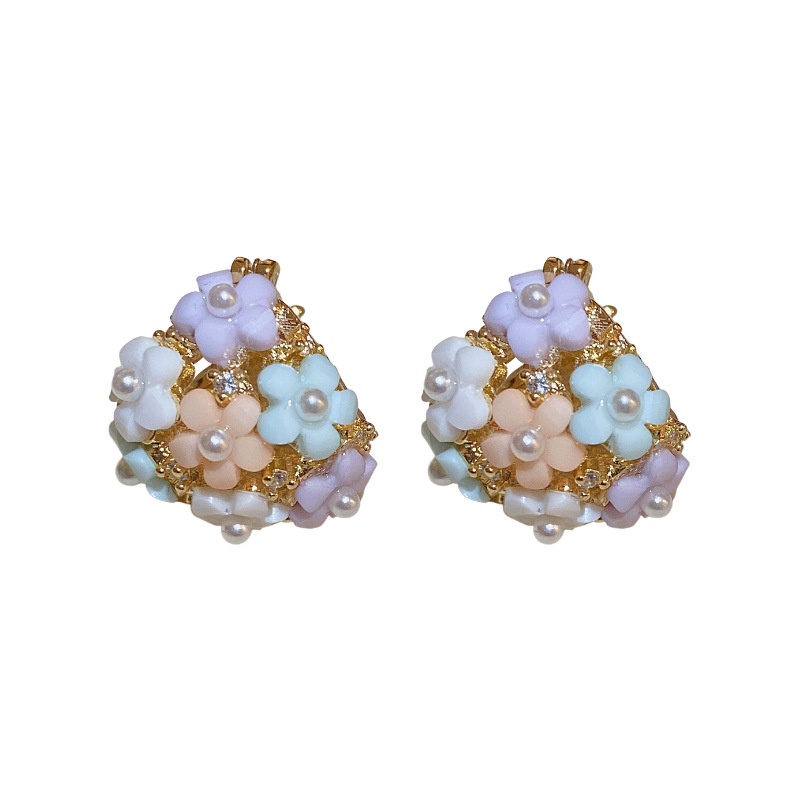 Anting Desain Bunga Aksen Mutiara Bahan Zircon