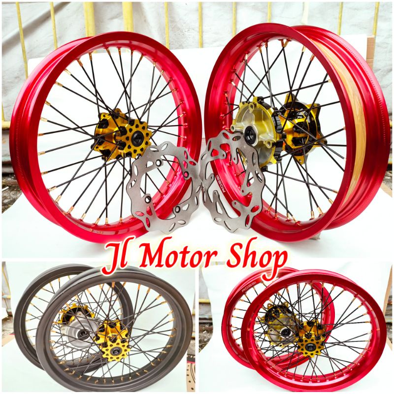 VELG SUPERMOTO CRF CRF150 L CRF150L -  SEPAKET VELG SET SUPER MOTO CRF 150 CRF150 L CRF150L TROMOL TWOTONE RING 17