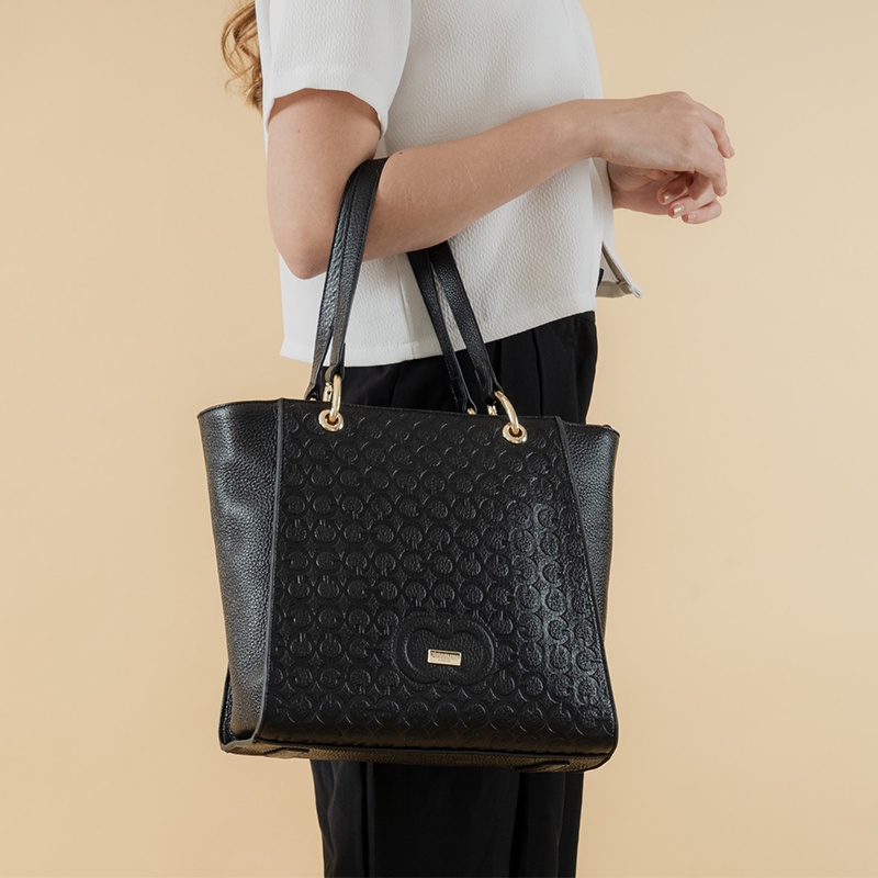 Gobelini Amoret Tote Circle Embossed Black