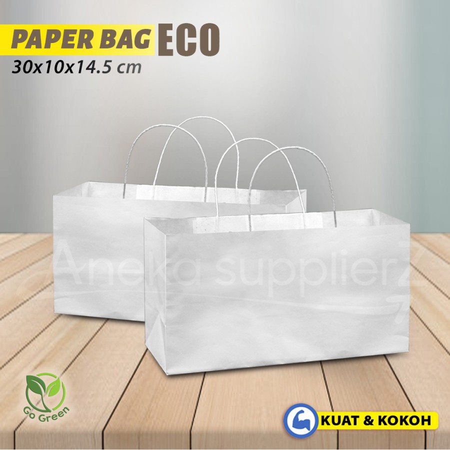 

Paper Bag Polos - Paper Bag Tali Kertas 30x10x14.5 cm - PUTIH (20 pcs)