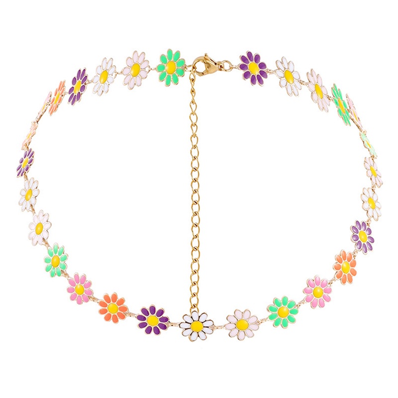 Fancyqube Kalung Choker Rantai Klavikula Desain Bunga Matahari Daisy Warna-Warni Gaya Vintage Untuk Wanita