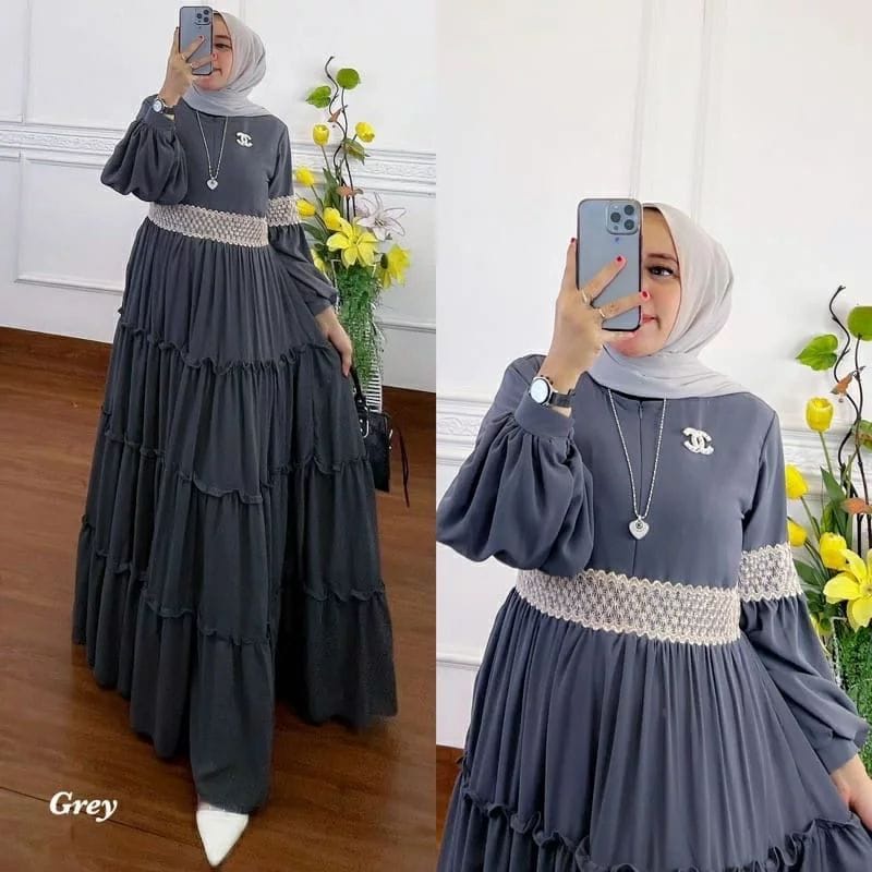 Baju Gamis Melia Dress Gamis Renda Dress Pesta Wanita Gamis Jumbo Dress Kekinian Gamis Busui Ceruty Babydoll Full Furing