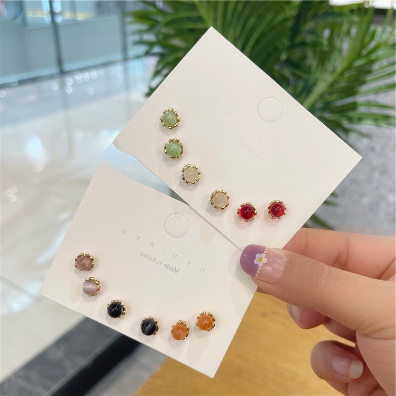 Anting Tusuk Bahan Alloy Hias Opal Imitasi Untuk Wanita