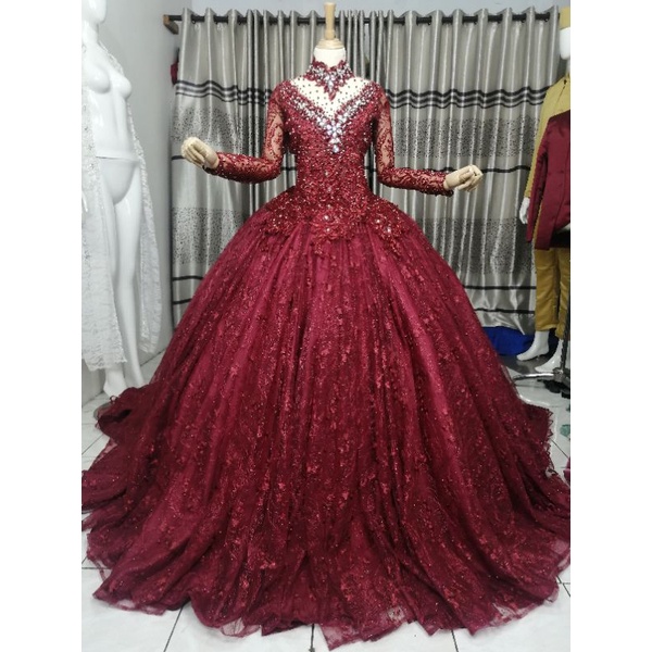 Gaun pengantin tile akar rok lebar