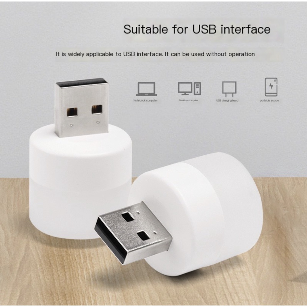 Lampu USB LED Mini T8  Penerang Portable Lid Ukuran Kecil Bulat Bolam let Terang Lampu Darurat Emergency Untuk tidur baca belajar Laptop Mobil