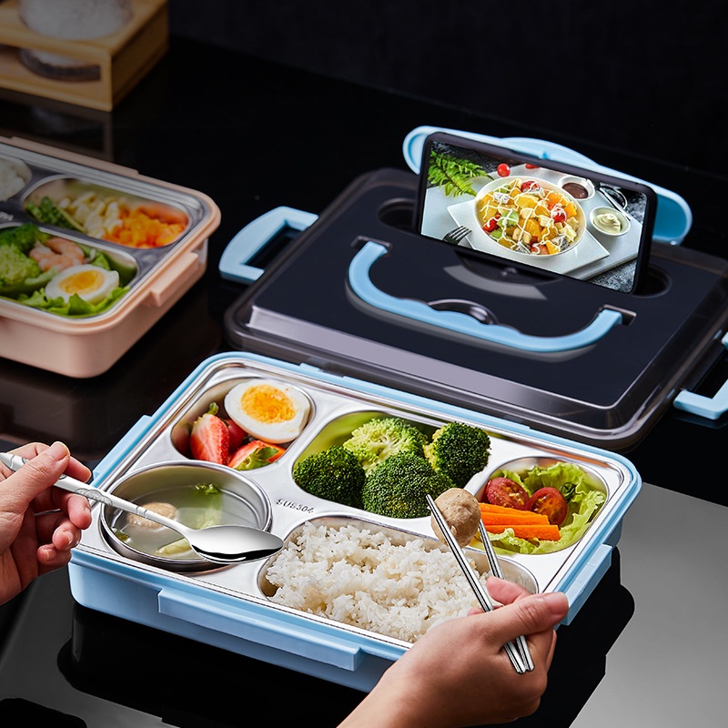 Kotak Makan Lunch Box 5 Sekat  Box Stainless Anti Tumpah Dan Tahan Panas Tempat Makan Sekolah Kantor Tas Bekal Makanan