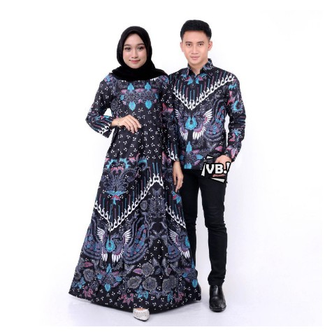 gamis dan kemeja lengan panjang Sania Ruffle Batik Couple ori Ndoro jowi / gamis batik couple murah