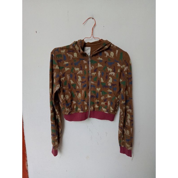 Jaket hoodie crop animal army preloved