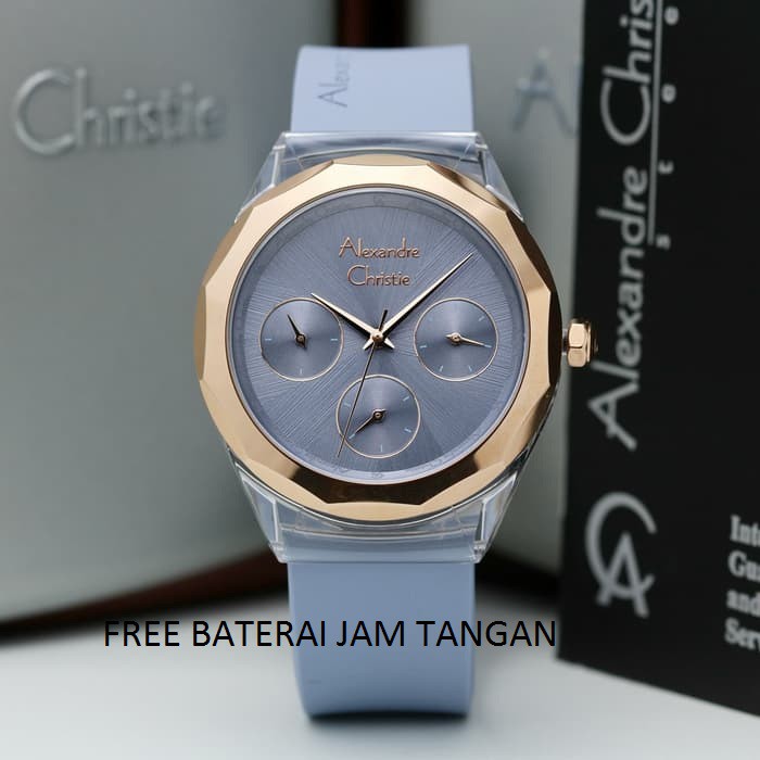 JAM TANGAN WANITA ALEXANDRE CHRISTIE AC 2808 ROSEGOLD LIGHT BLUE ORIGINAL GARANSI RESMI 1 TAHUN