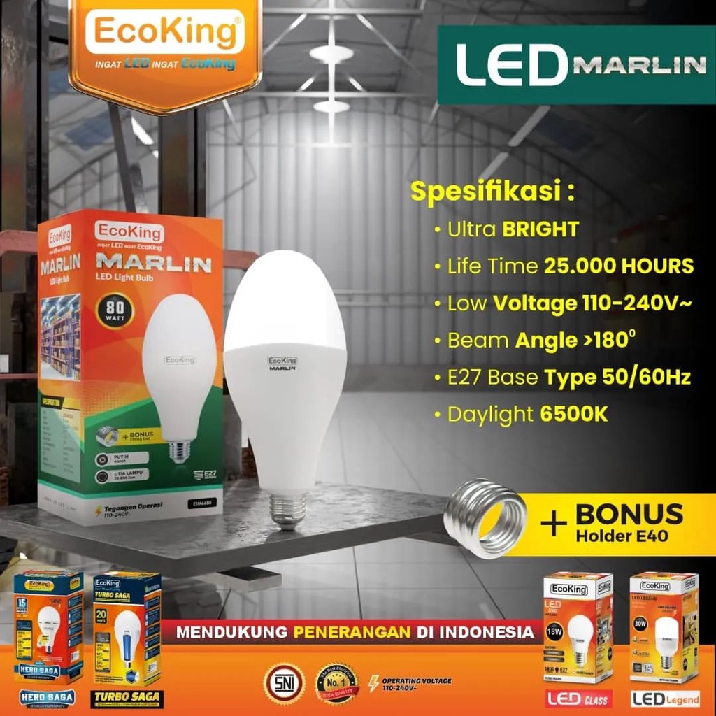 Ecoking lampu LED marlin 80W Watt E27 E40 Bola Lampu jalan ORIGINAL