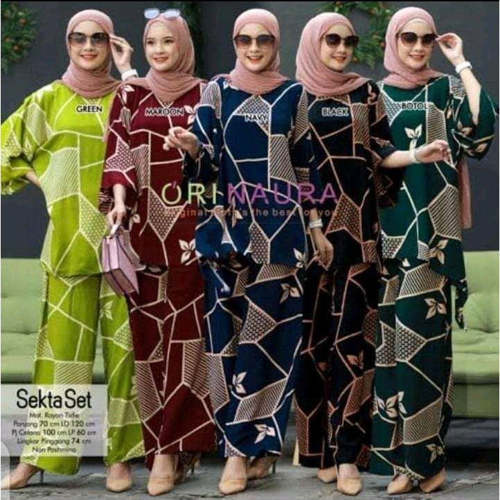 SETELAN WANITA WAKA-WAKA BATU KOMBINASI JUMBO / SATU SET BAJU DAN CELANA JUMBO LD130cm