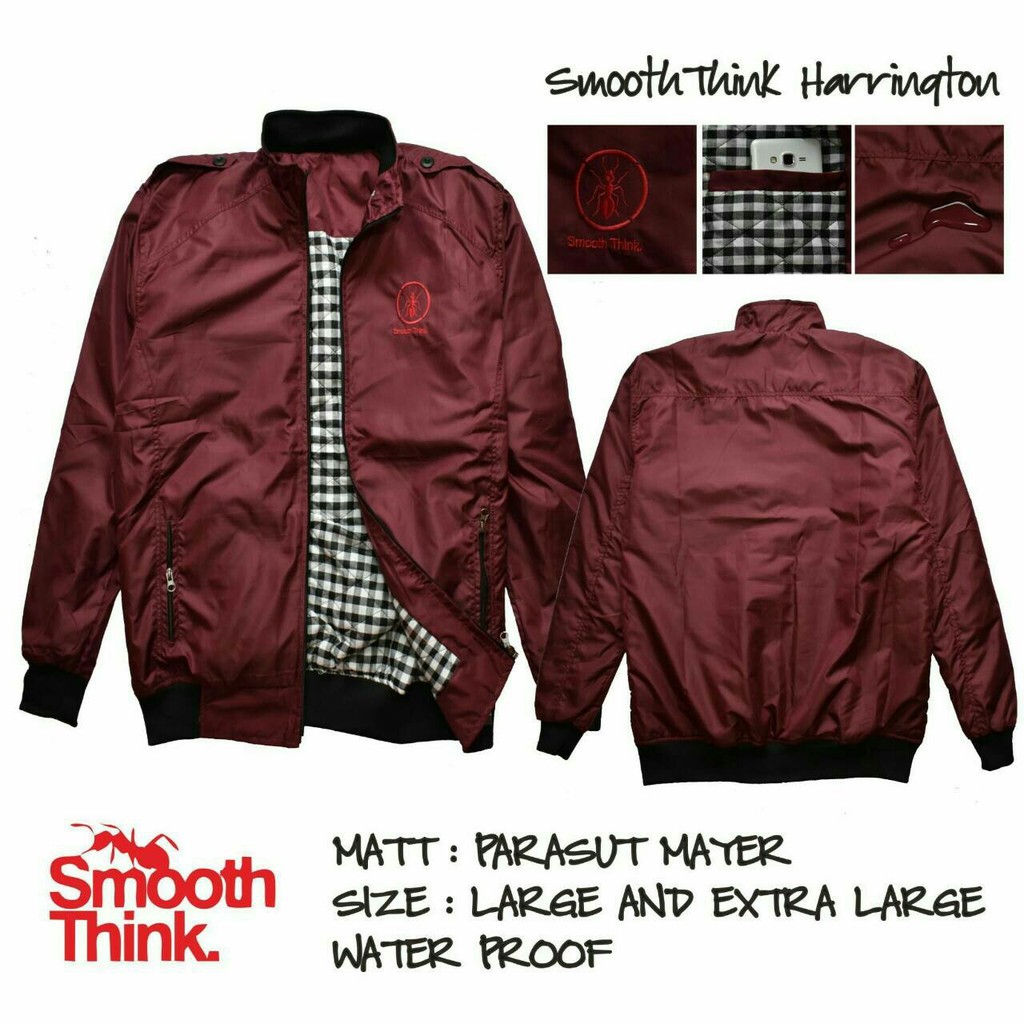 Jaket Harrington Pria Smooth Think waterproof - Coklat Size L dan XL