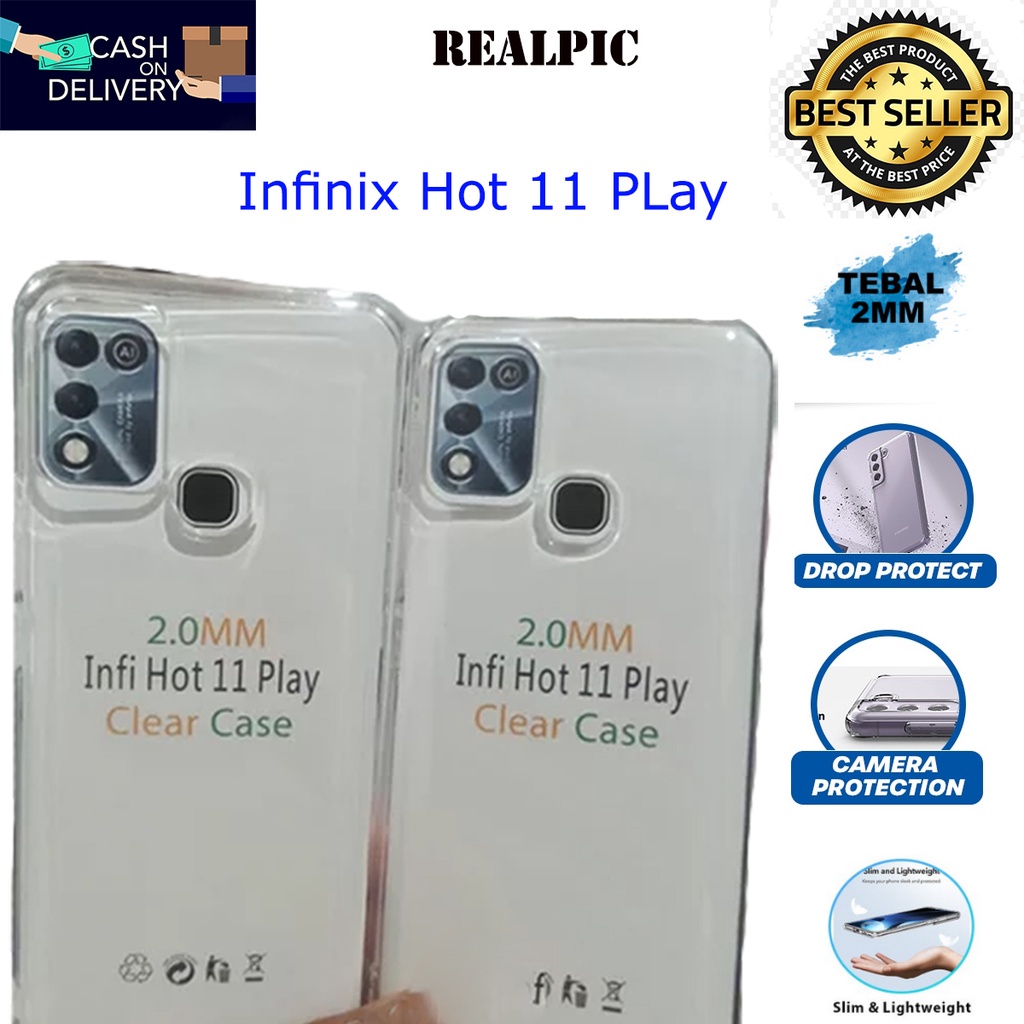 Case INFINIX HOT 11 PLAY Casing Clear HD KETEBALAN 2MM BENING TRANSPARAN TPU Premium Softcase