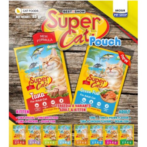supercat makanan basah kucing adult kitten sachet pouch 85gr