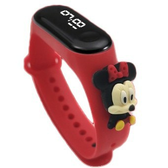 Jam Tangan Anak Elektronik LED Motif Kartun Tahan Air-MERAH MINNIE