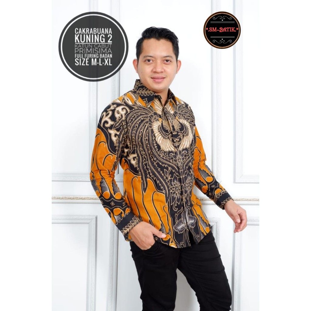 CAKRABUANA KUNING SM BATIKSOLOAMANAH KEMEJA BAJU BATIK PRIA SOLO LENGAN PANJANG PENDEK LAPIS FURING ATASAN BATIK PREMIUM MODERN KATUN HALUS  SUKET SEGORO PEKSI KUNING NARAYA IJO PEKSI WIBOWO LESMANA HITAM PARANG TRUNTUM COKLAT PANJI LESMONO ADIWANGSA GOLD