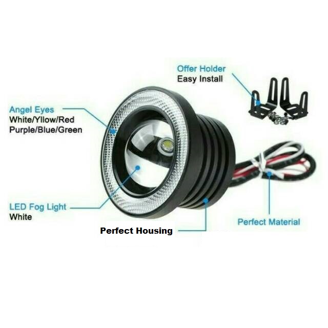 Lampu Kabut Foglamp LED 89mm 3.5 Inci 76mm 3 Inch Projector Angel Eyes Mobil Universal 76 / 89 mm Foglight