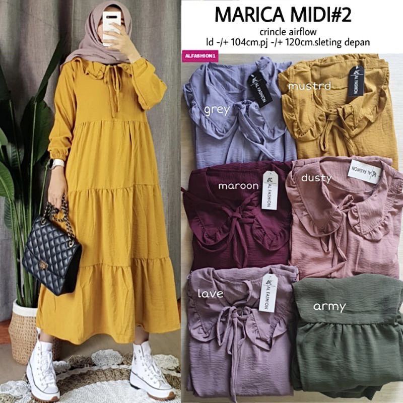 MARICA MIDI DRESS WANITA CRINKLE AIRFLOW / Dress Airflow/ Dress Wanita TERBARU/ Dress Lebaran