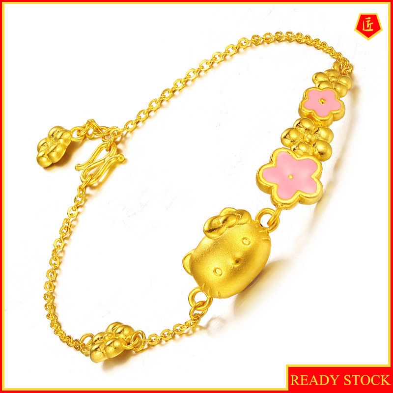 [Ready Stock]Women's 3D Gold Sakura Cat Bracelet