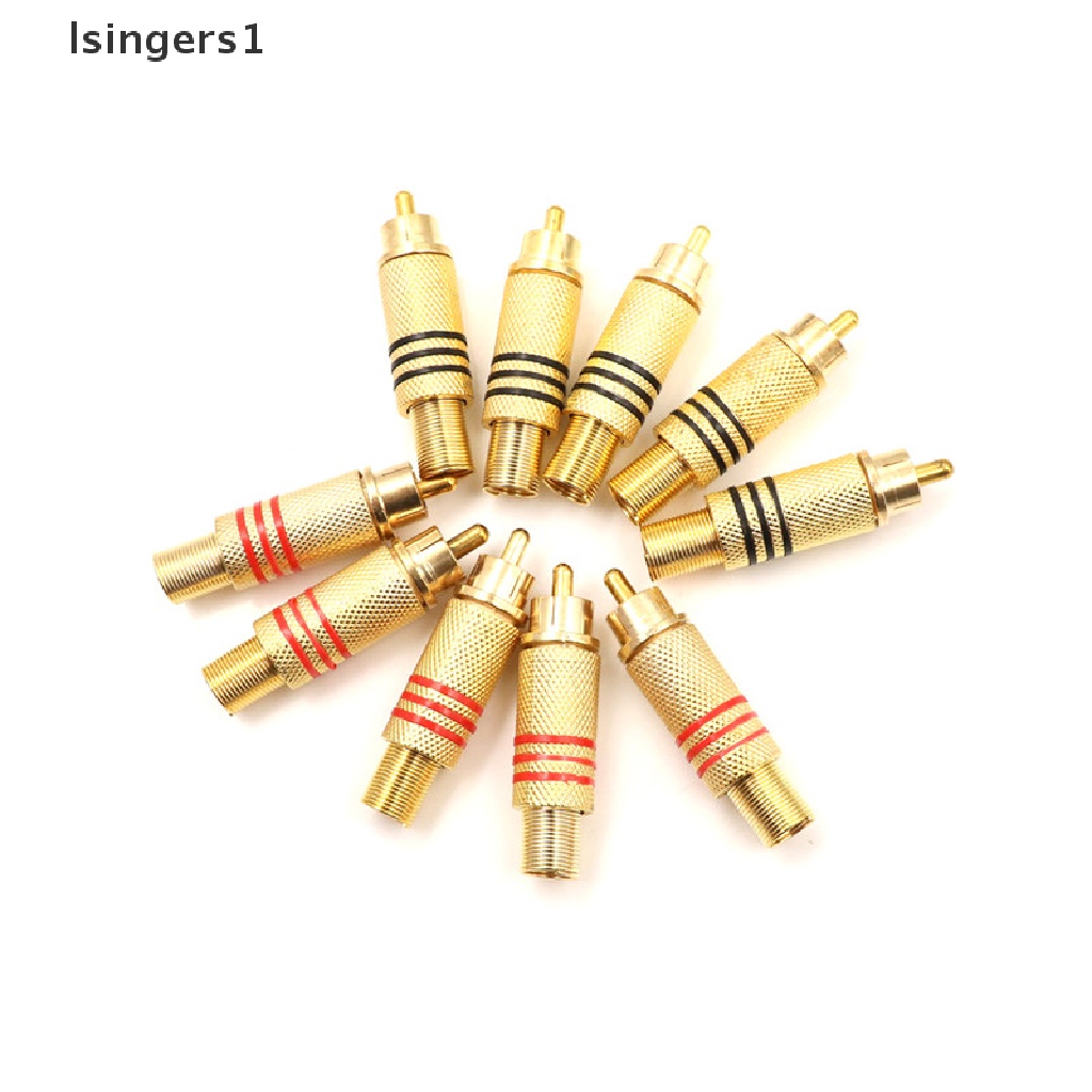 (lsingers1) 10pcs Konektor Jack Audio RCA Male Warna Merah / Hitam / Emas