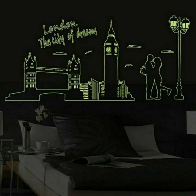 RELIZA WALL STICKER LONDON THE CITY GLOW IN THE DARK BRIDGE ABQ9603 STIKER DINDING