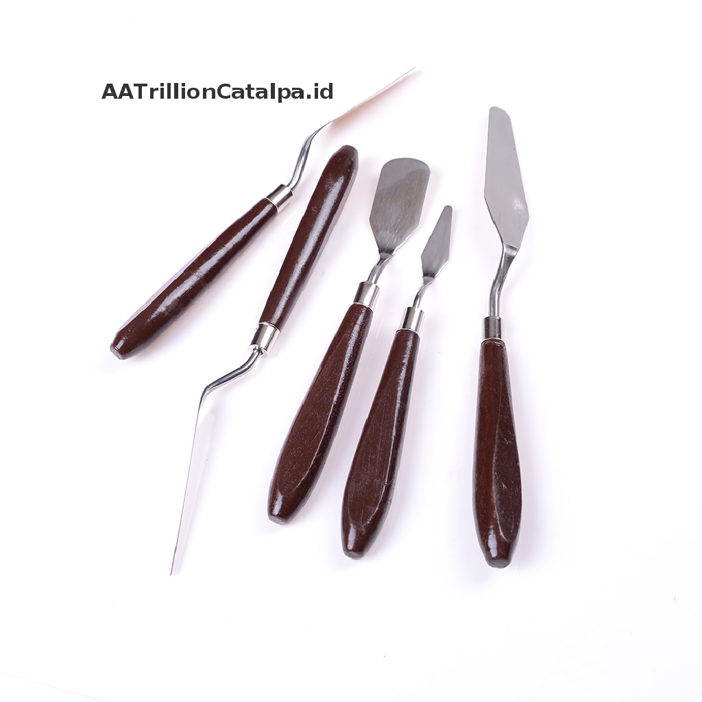 (AATrillionCatalpa) 5pcs / Set Spatula + Scraper + Palet Stainless Steel Untuk Melukis