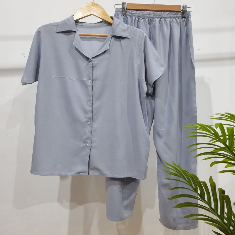 PIYAMA KANCING POLOS | PIYAMA RAYON POLOS-KCPD GREY