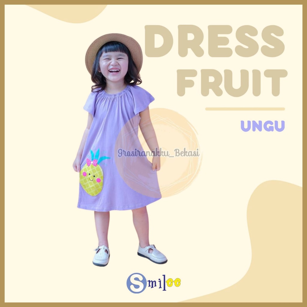 Dress Anak Smilee Fruit Warna Ungu Size 1-5Tahun