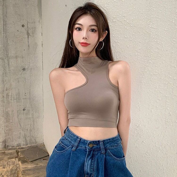 Sexy setengah turtleneck bungkus pakaian dada gadis bottoming tube top kecantikan tidak teratur kemb