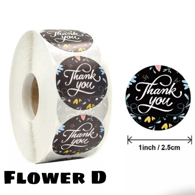 1 Roll (500pcs) Stiker Bunga Label 2.5cm stiker Thank you Motif Flower untuk cookies packaging OL shop