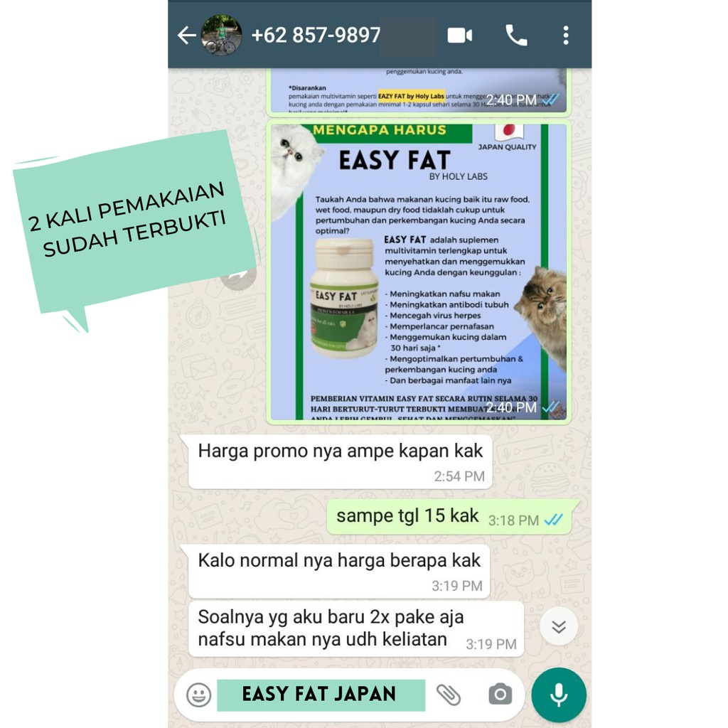 ASLI MURAH!! VIT KUCING EASY FAT JAPAN GARANSI DALAM 30 HARI UNTUK KUCING ANDA