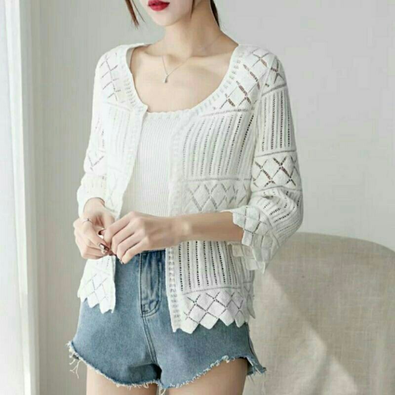 38110 Outer Zigjag import Fashion wanita baju cardigan outer luaran wanita kardigan card luaran puti