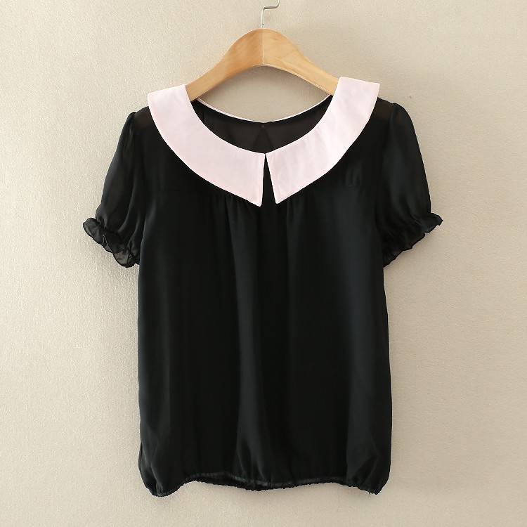 BL13 blouse import summer solid color sweet baby collar