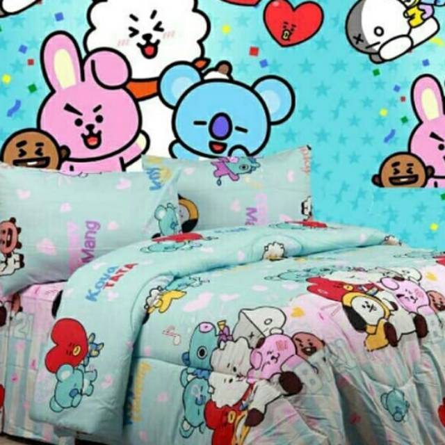 Set Paket Komplit Sprei Bedcover Sarban Sargul Bt21 Bts