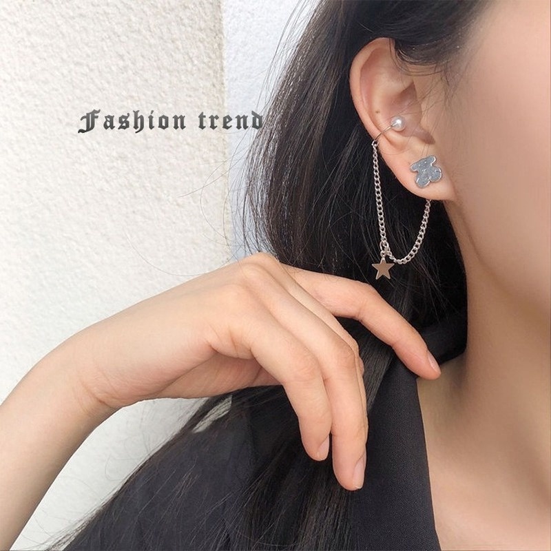 Korean version of the bear earrings earrings girl simple personality earrings street fashion ear clip earrings