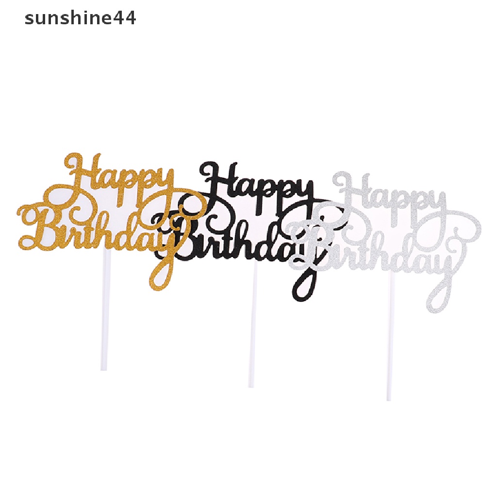 Sunshine 10PCS Topper Kue Ulang Tahun Tulisan Happy Birthday Bahan Kertas Glitter