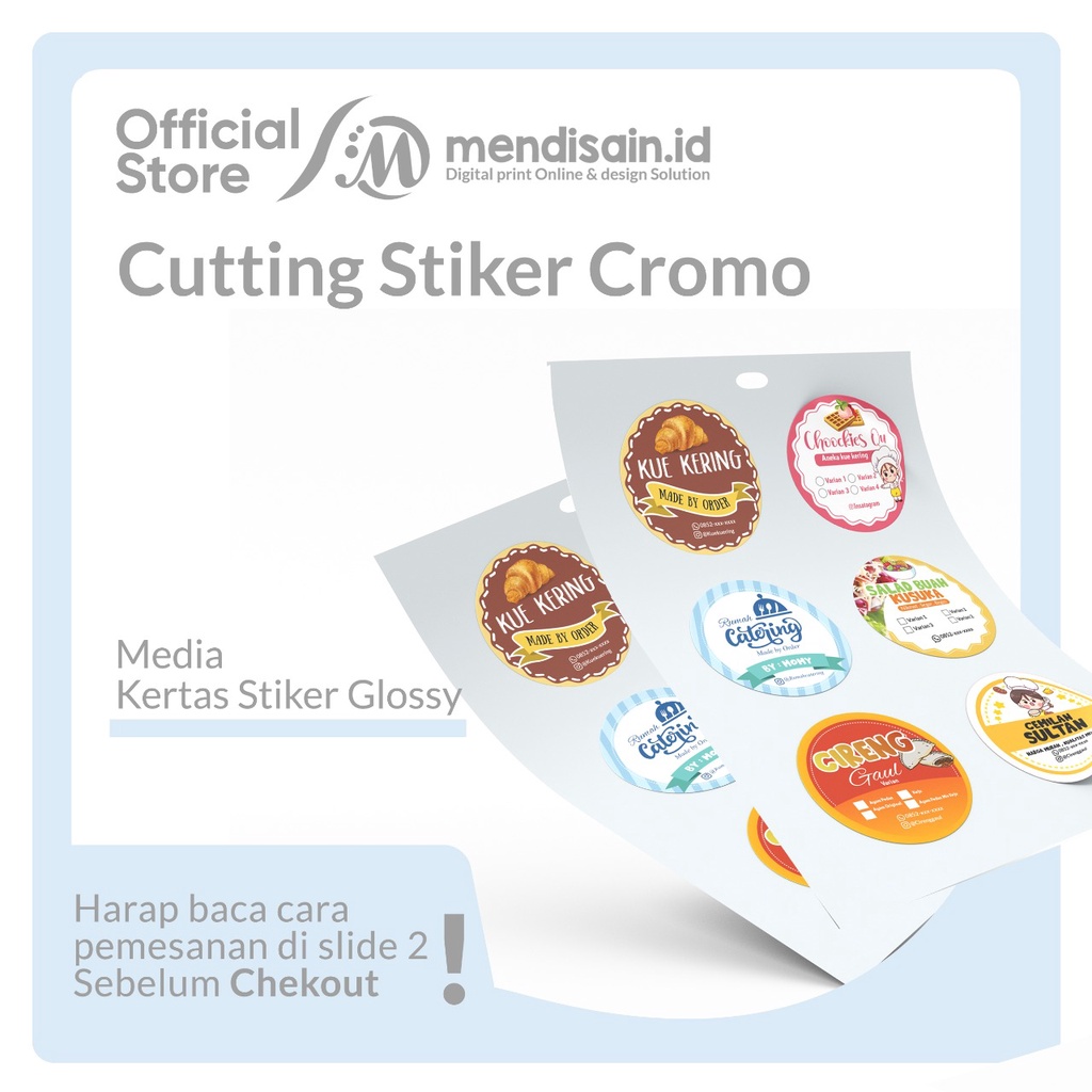

Cetak Stiker Chromo - Cutting Stiker - Stiker Bulet - Stiker Kemasan Produk - Cetak Stiker Custom - Stiker Label Kemasan