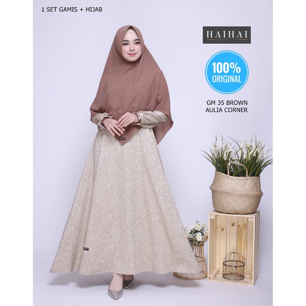 Busana Muslim Wanita Gamis Haihai Gm 35 Brown Original Baju Gamis Yang Lagi Trend Shopee Indonesia