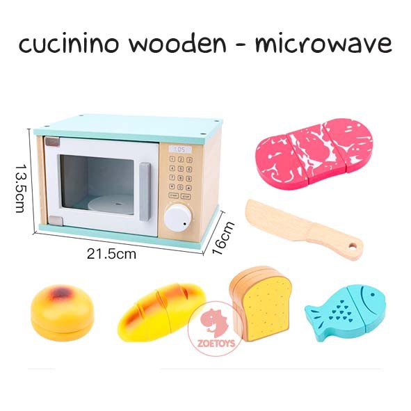 Zoetoys Cucinino Wooden | Bread Toaster Blender Microwave Coffee Machine |  Masak masakan Little Bakery Kitchen Set Pretend Play | Mainan Edukasi Anak Cari Kado Natal